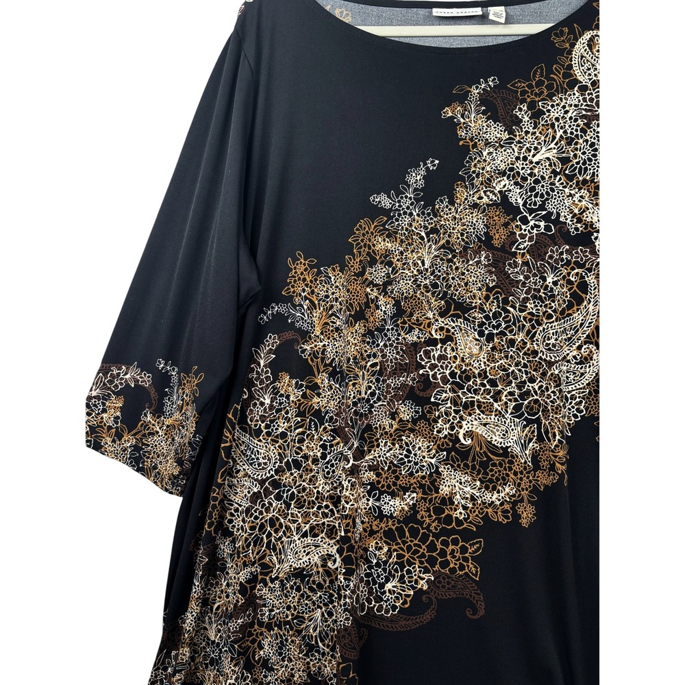 Susan Graver Liquid Knit Top Womens 3X Paisley Floral 3/4 Sleeve Boat Neck